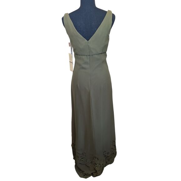 Andy Anand Couture Maxi Gown Dress Olive Green Tiered Embroidered Sequin Small - Picture 5 of 14